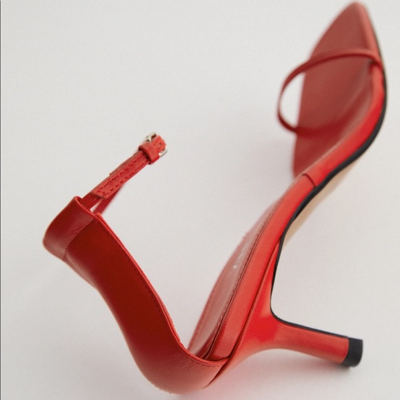Zara red minimalist heeled leather sandals NWT - Picture 5 of 6